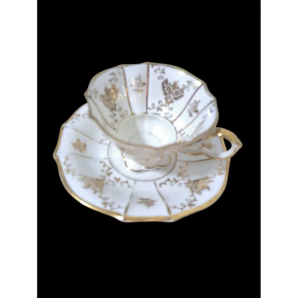 LINDNER Kueps Bavaria Demitasse Floral Footed Gold Gilt Porcelain Cup/Saucer